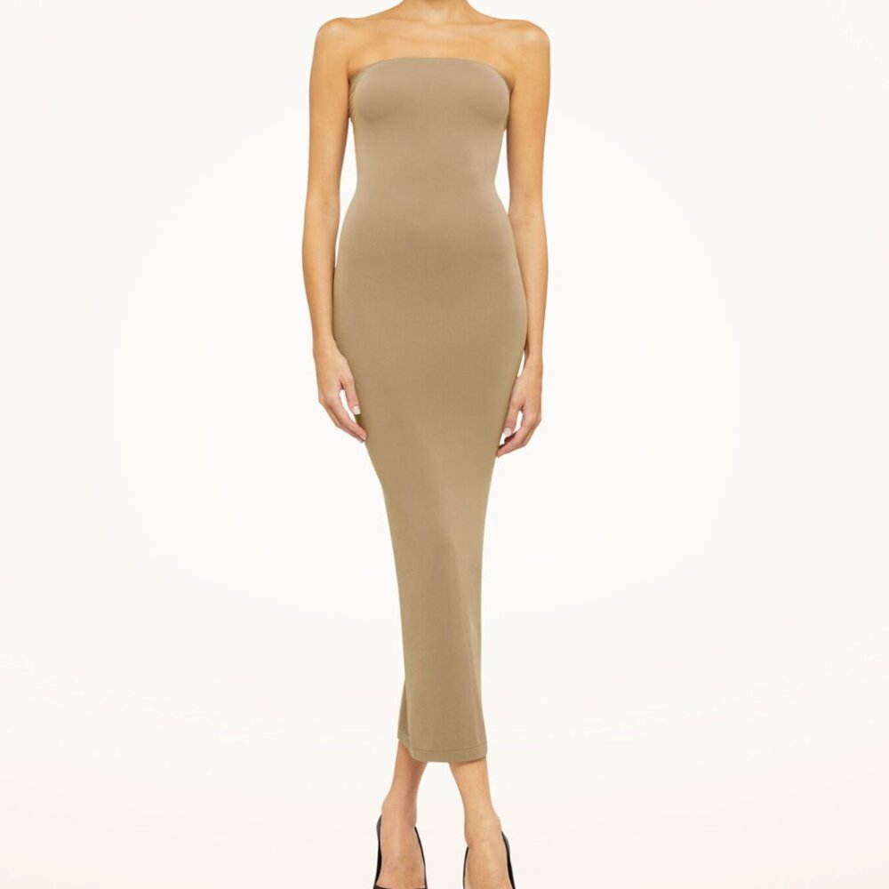 Wolford Velvet FATAL Strapless Column Dress Cafè Au Lait Size Small